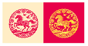 中式剪纸风骏马图2026年马年