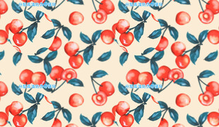 水彩风樱桃枝叶图案