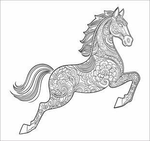 花纹装饰的奔腾骏马