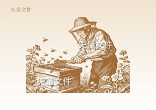 手绘蜂农素描 养蜂人插画