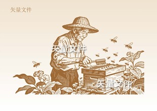 蜂农版画 养蜂人插画