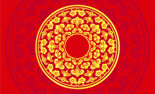 圆形中式古典祥云花纹图案