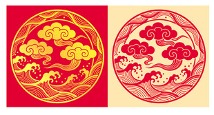 中式传统云纹海浪圆形图案设计