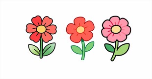 三朵手绘风格可爱小花