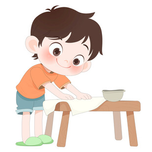 孩子做家务擦桌子卡通儿童插画