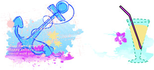 夏日海洋风饮品与锚元素