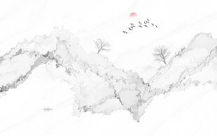 抽象水墨线条烟雾山水电视背景墙