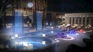 梦幻夜景中的休闲泳池区域