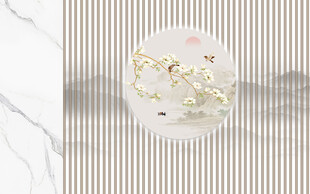 新中式花鸟画山水格栅背景墙