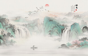 禅意水墨山水画