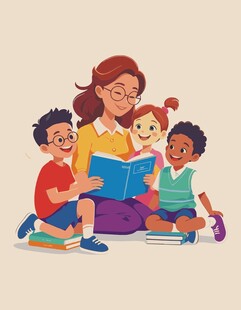 扁平风老师给学生讲故事小学课堂