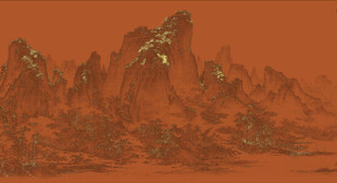 新中式轻奢手绘线描肌理山水背景