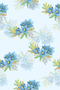 蓝白花卉水彩图案背景