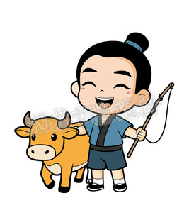 卡通牧童牵牛图