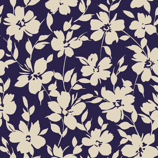 深蓝色底米白色花卉图案