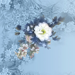 蓝调花卉蕾丝背景图案