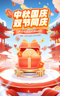 中秋国庆双节同庆海报模版
