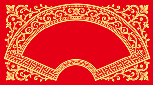 中式红金扇形传统装饰图案