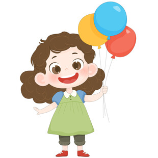 女孩拿彩色气球玩具儿童插画