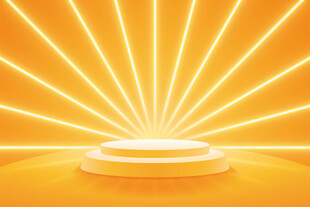 金色聚光灯下的圆形展示台