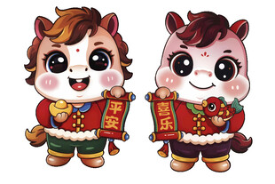 可爱卡通小马送福形象