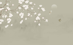 新中式兰花工笔花鸟画背景墙