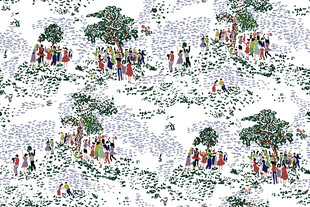 冬日雪景中的欢乐人群画面