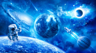 蓝色宇宙星球太空宇航员黑洞背景