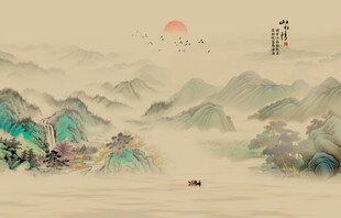 中式古风古典山水画背景