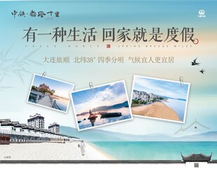 文旅度假休闲背景展板主画面