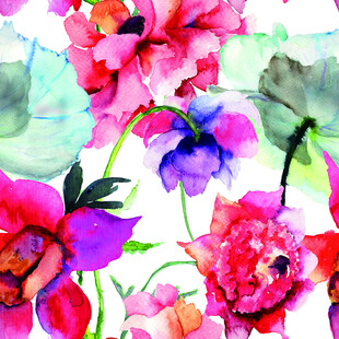水彩绘就的绚烂花卉图案