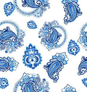 蓝白佩斯利花纹图案设计