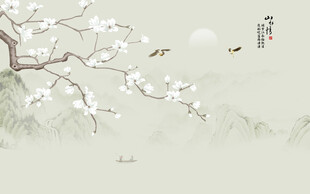 新中式兰花工笔花鸟画背景墙