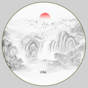 圆形山水水墨画