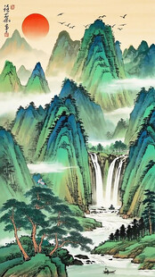 竖幅山水画