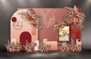 莫兰迪红色婚礼主背景