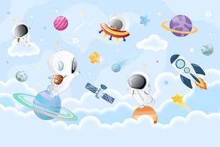 可爱宇航员太空火箭星球儿童背景