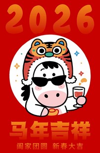 2026马年卡通小牛贺岁图