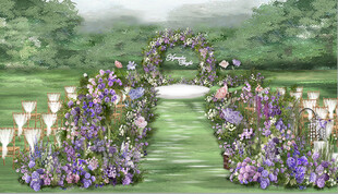 户外紫色花卉婚礼布置