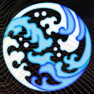 蓝白海浪纹圆形图案