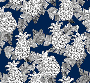 深蓝色底菠萝花卉图案
