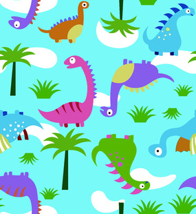 卡通恐龙与热带植物图案