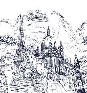 手绘世界著名建筑景观