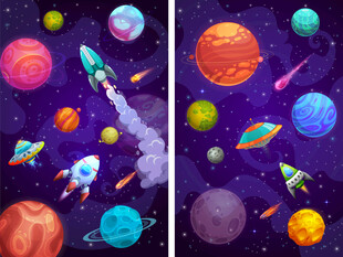 卡通外太空火箭宇宙飞船星球背景