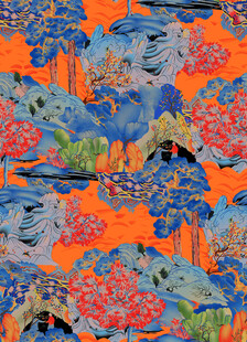 橙色底多彩风景图案纹理