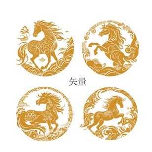 金色矢量骏马图案设计