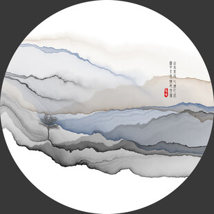 水墨山水圆形意境
