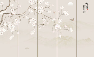 新中式工笔兰花花鸟画背景墙