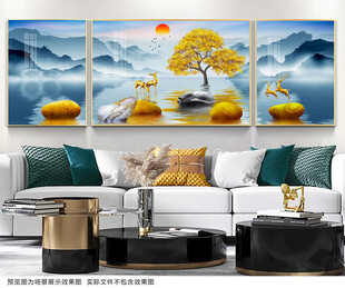 山水麋鹿装饰画