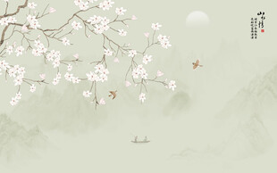 新中式国画花鸟画背景墙